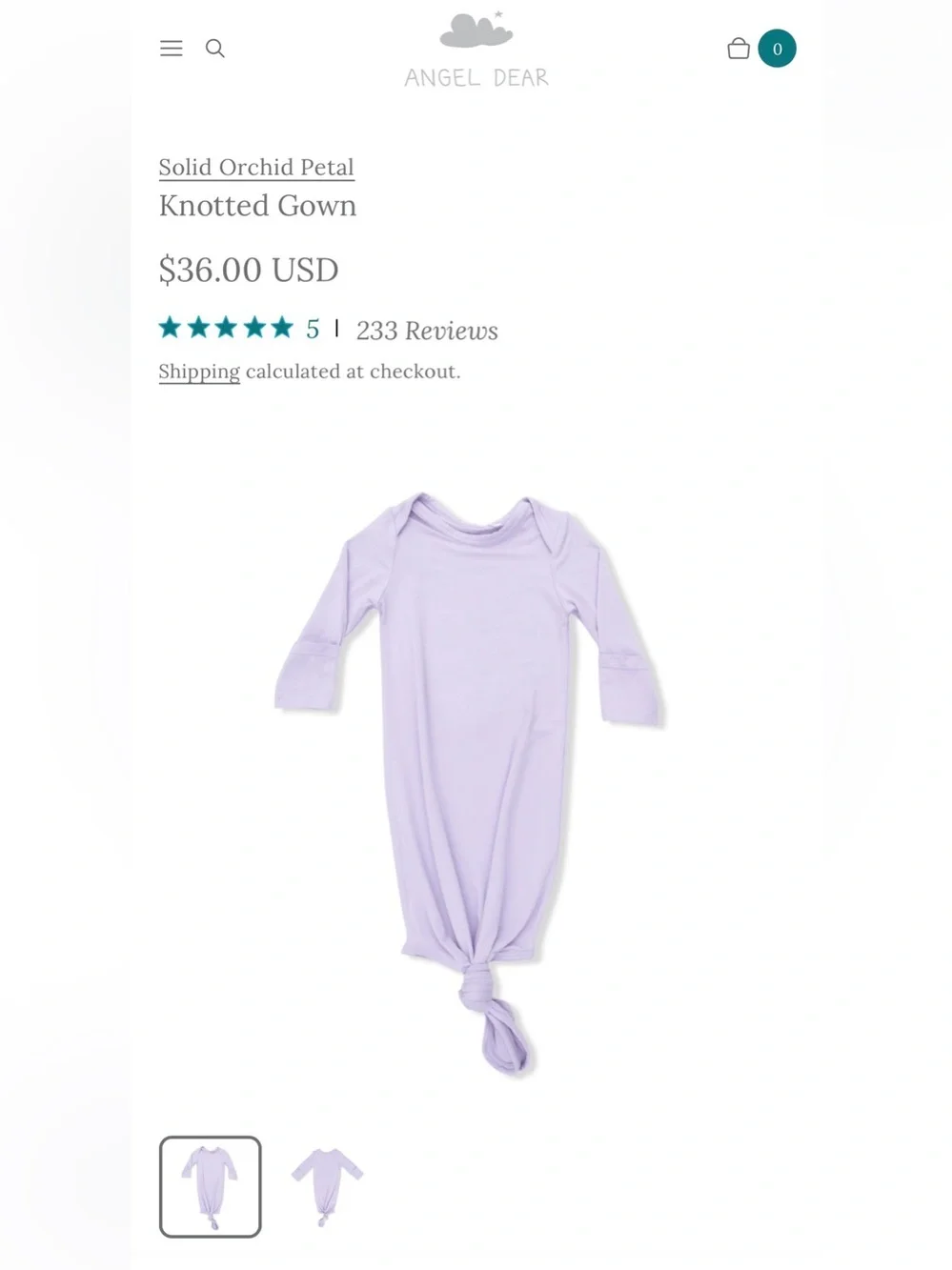 Angel Dear Solid Orchid Petal Knotted Gown 0-3 Months